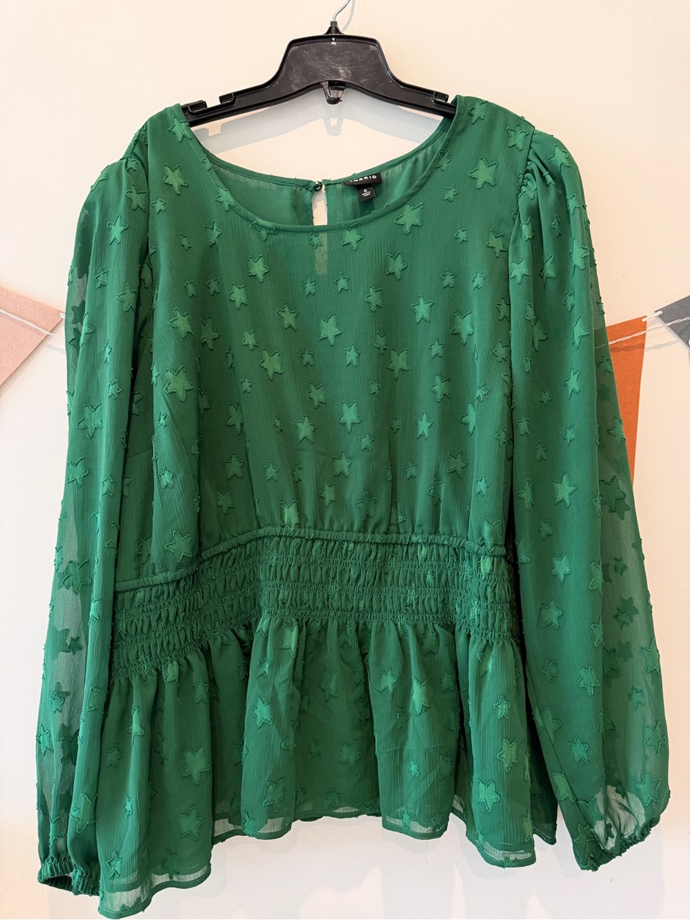 torrid Green Star-Embroidered Peplum Blouse